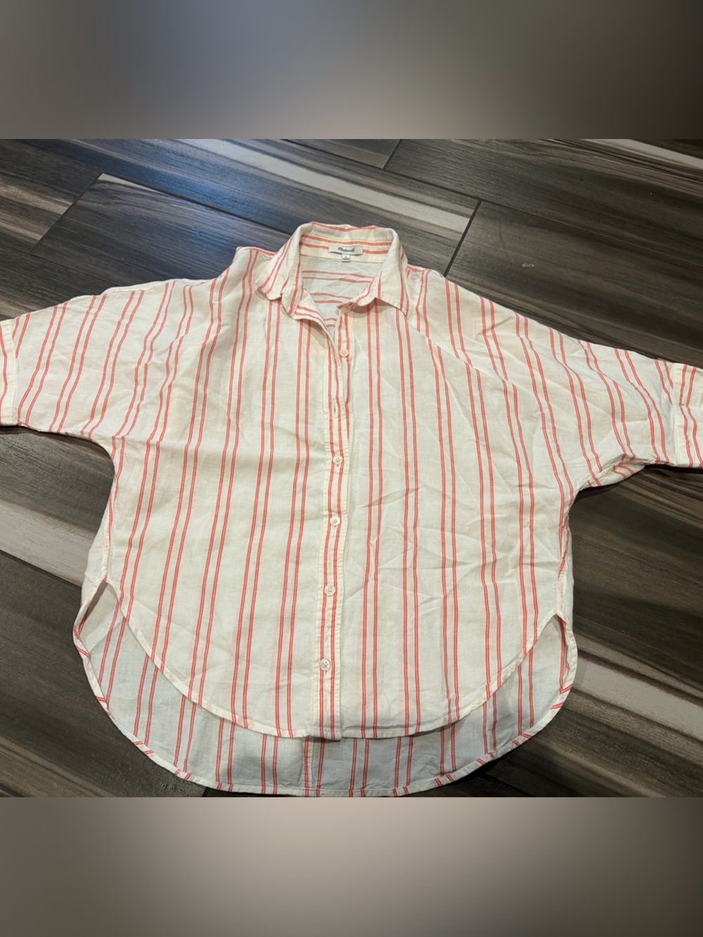 Madewell White Shirt with Orange Stripes